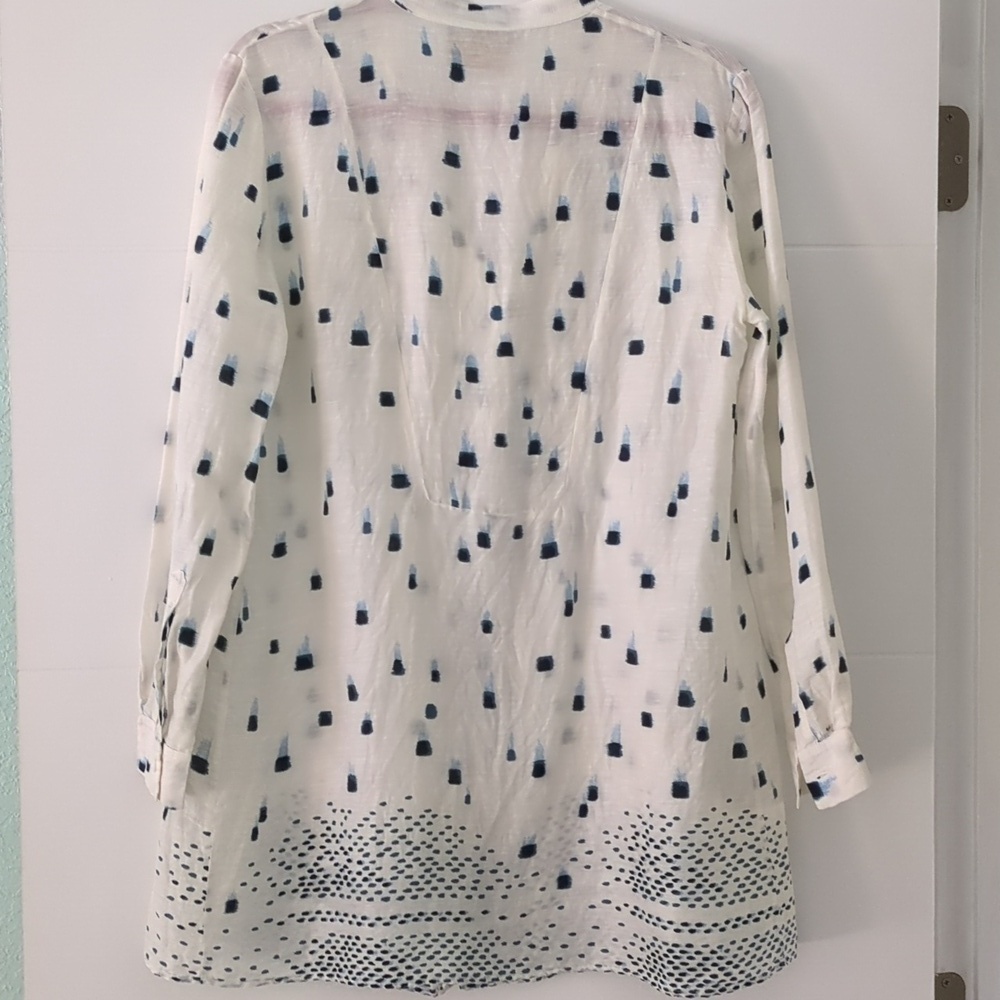 Piazza Sempione Made In italy Elegant White& Blue Patterned Button Down Tunic - Picture 7 of 8